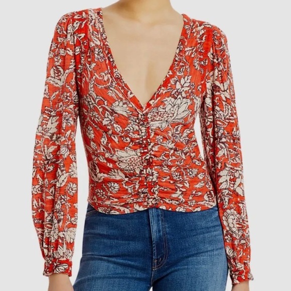 Free People Tops - 🌻FREE PEOPLE Say The Word Blouse-Ruby Red Color-Size Medium
